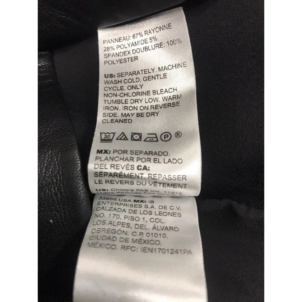 Chicos Jacket Womens Extra Large 3 Black Faux Leather Vegan Asymmetrical Moto